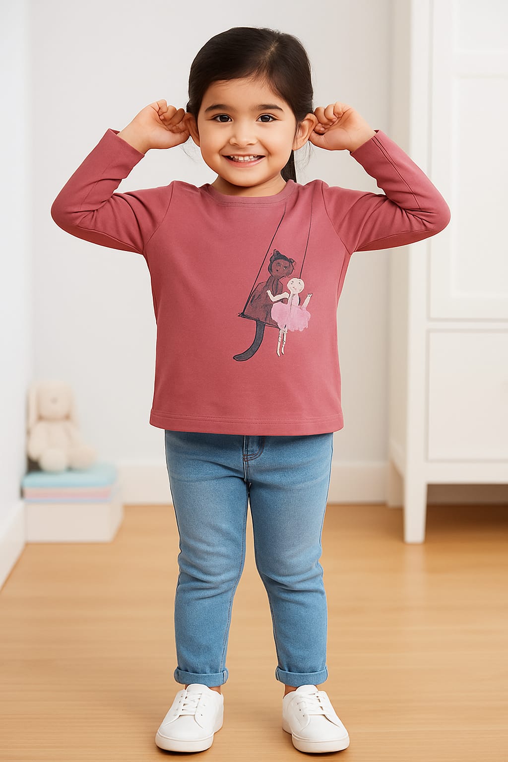 Girls’ Swing & Panther Friend Long Sleeve T-Shirt – Rosewood Pink