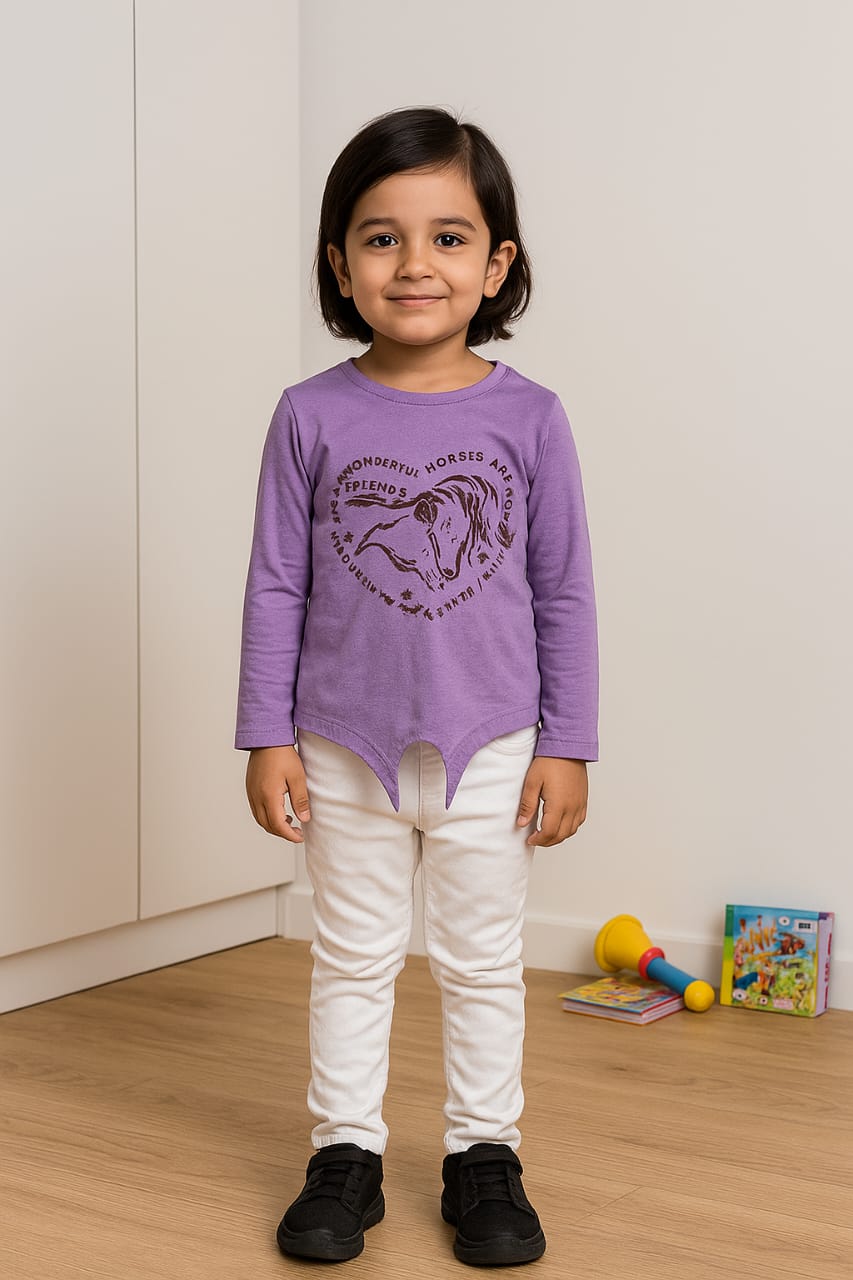 Girls Glossy-Print Open Hem Top – Lilac