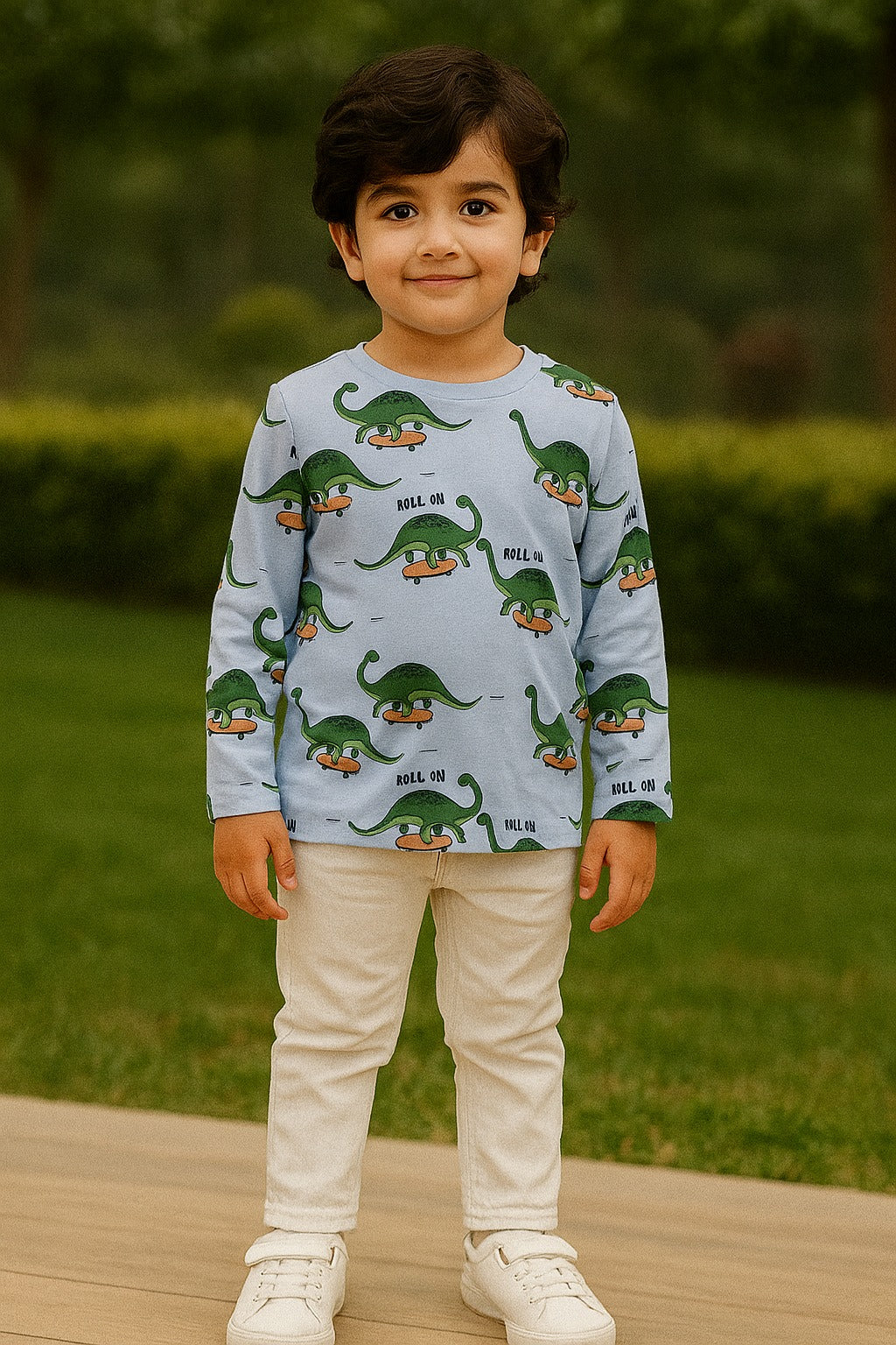 Boys Soft Cotton “Roll On Dino” Long-Sleeve Tee