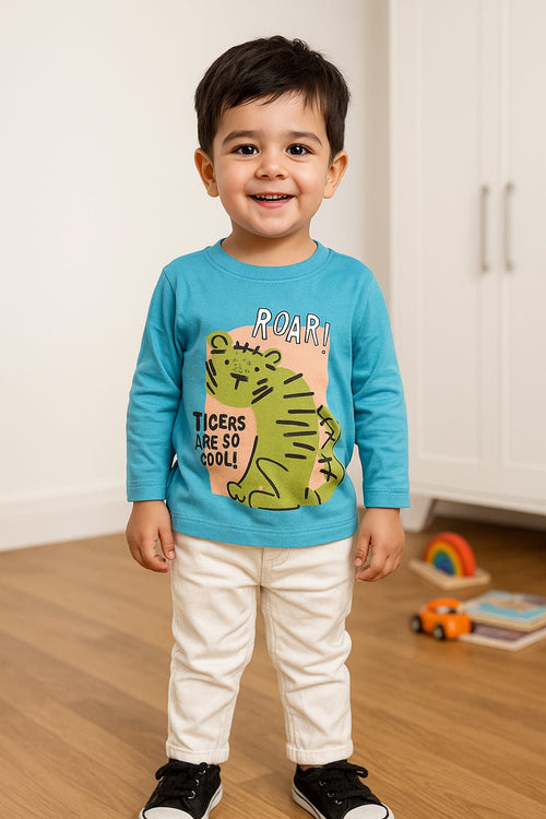 Boys Soft Cotton Long-Sleeve Tee – “ROAR” Tiger
