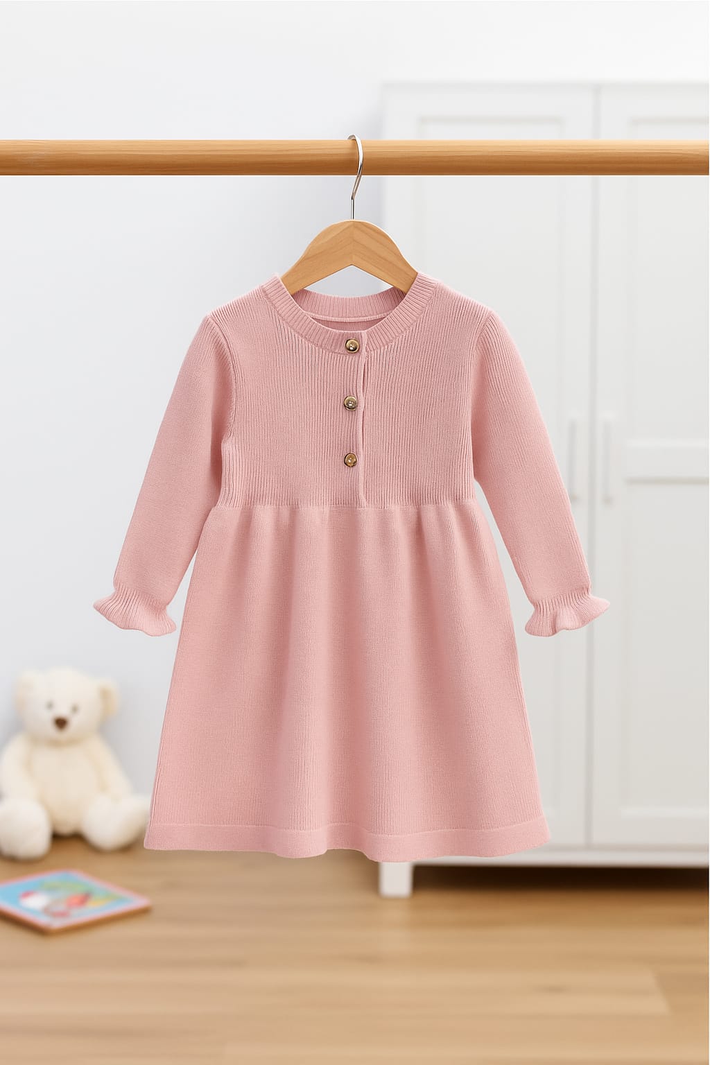 Winter Knit Frock for Baby Girl – Blush Pink