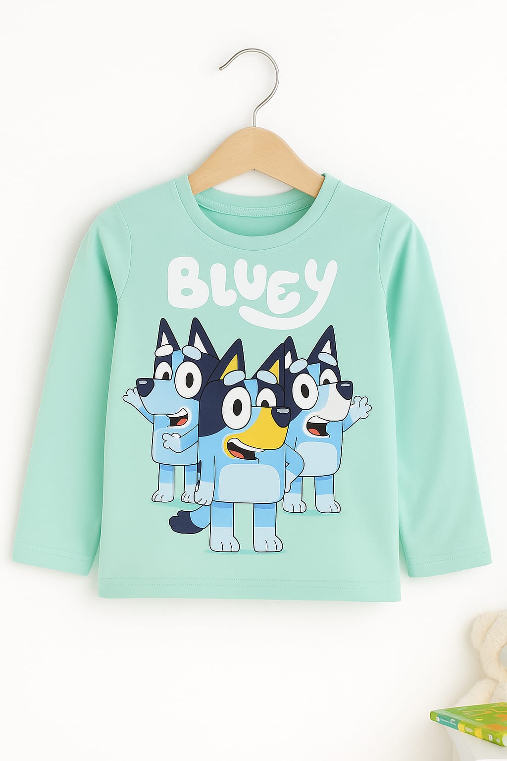 Kids Mint Cartoon Pup Long-Sleeve Tee