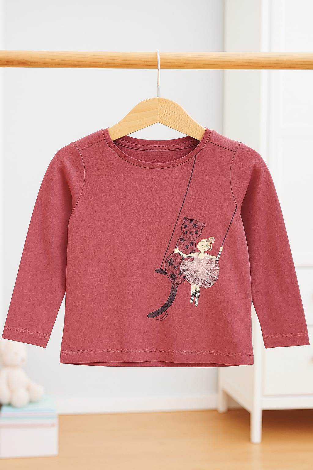 Girls’ Swing & Panther Friend Long Sleeve T-Shirt – Rosewood Pink