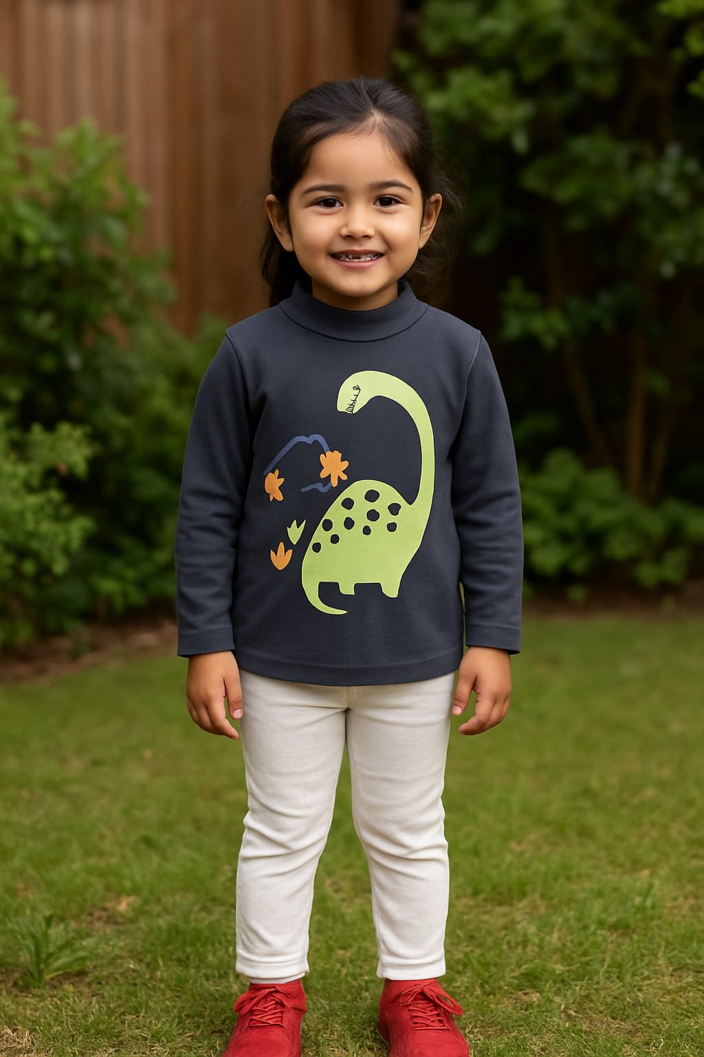 Folded-Neck Dino Long-Sleeve Tee – Soft Jersey