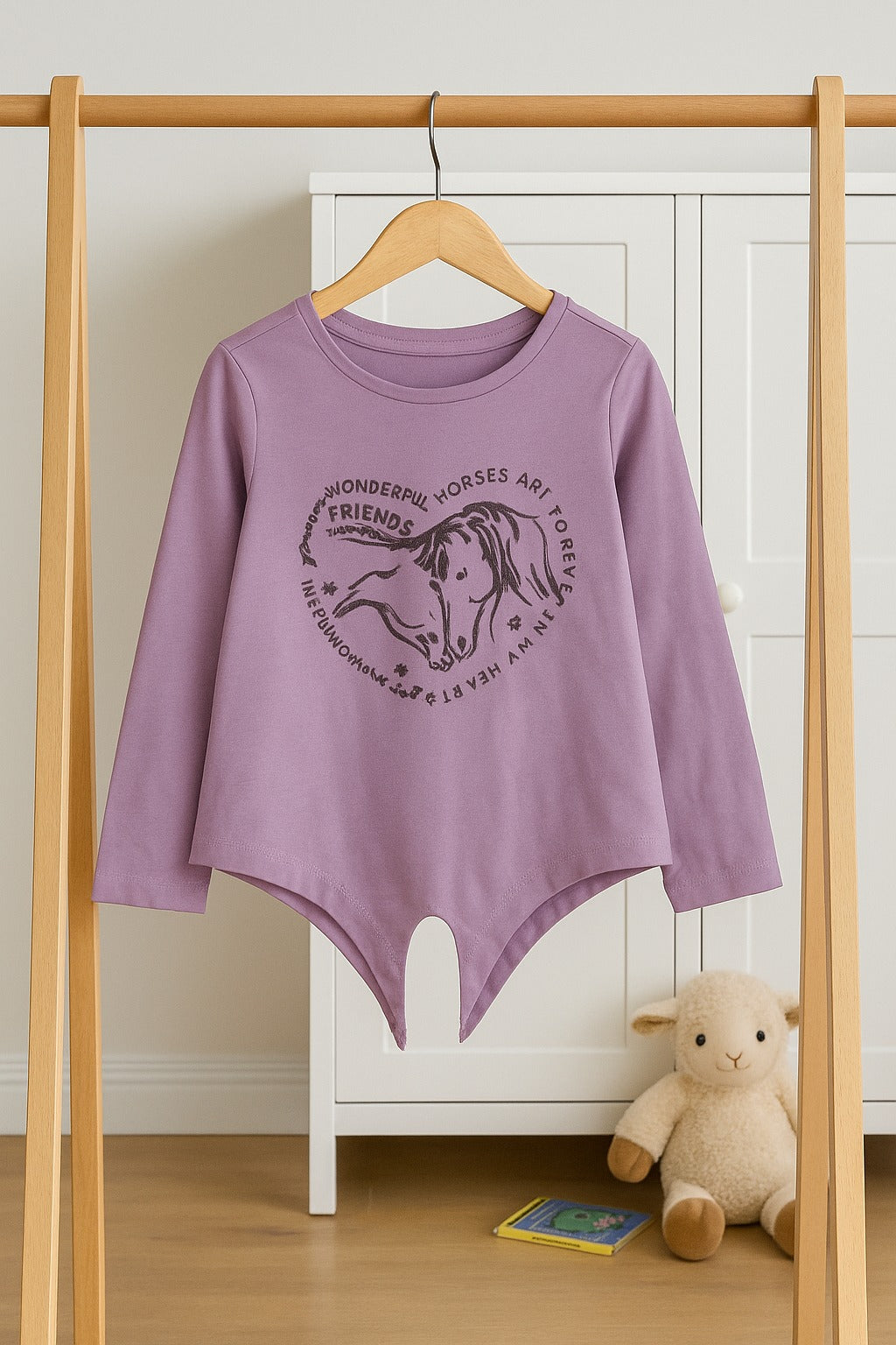 Girls Glossy-Print Open Hem Top – Lilac