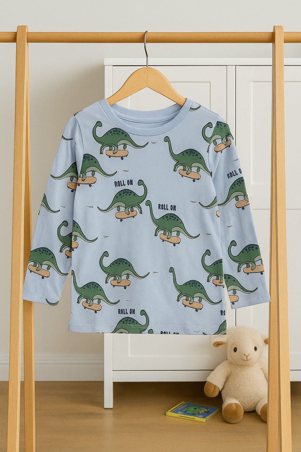 Boys Soft Cotton “Roll On Dino” Long-Sleeve Tee