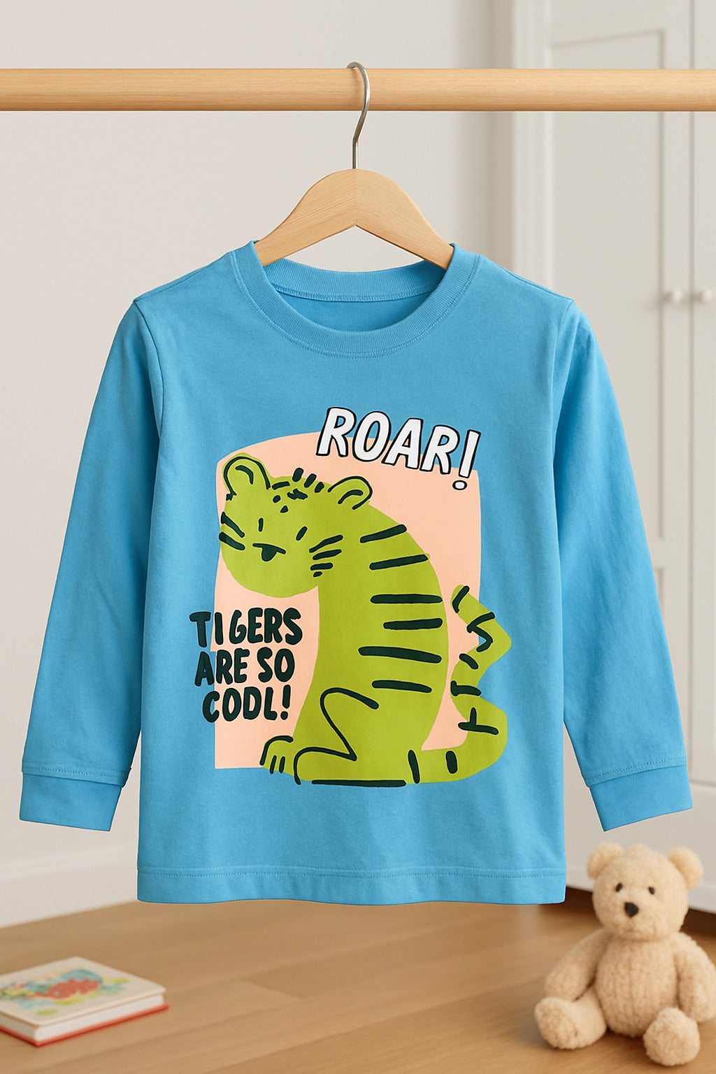 Boys Soft Cotton Long-Sleeve Tee – “ROAR” Tiger